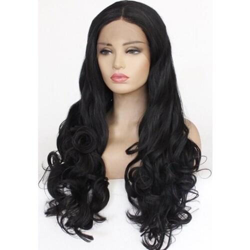 Soft Long Body Wave Hair Glueless Synthetic Lace Front Wig for Women Black Purple Heat Resistant Fiber Natural Hairline Wigs