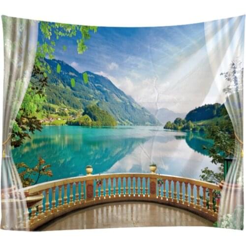 Windows Scenery Tapestry Wall Hanging Cloth Bed Spread Beach Towel Table Cloth Yoga Mat House Decoration Living Room Decoration