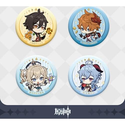 New Game Genshin Impact Cosplay Diy Decoration Anime Project Metal Badge Zhongli Tartaglia Ganyu Barbara Halloween Prop