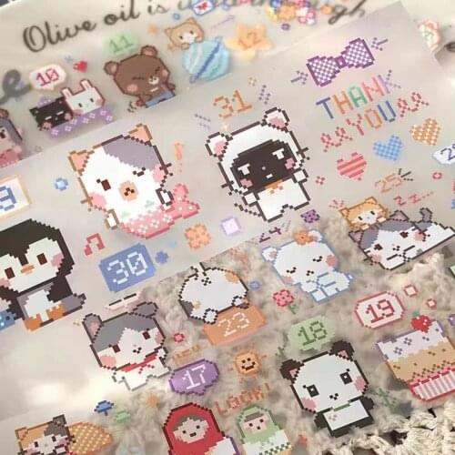 Pixel Cats Clear PET Tape for Card Making Bullet Journal DIY Scrapbooking Decorative Stickers