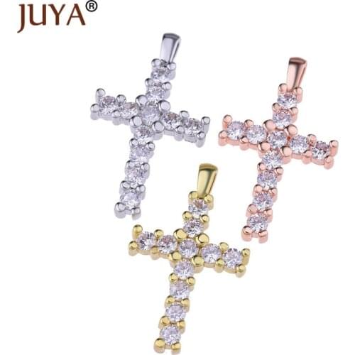 Juya Fashion Luxury Cross Charm AAA Cubic Zirconia Pendants For Girl Woman Necklace Bracelets Jewelry Making Accessories