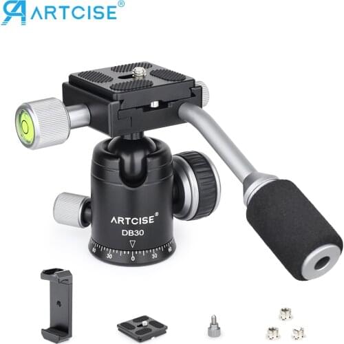 Professional Travel Tripod Head Handle DB30 360 Degree Panoramic Ball Head with Quick Release Plate Ballhead for DSLR Camera