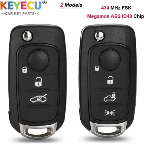 KEYECU Flip Remote Control Car Key for Fiat 500X Egea Tipo 2016 2017 2018 Fob 3 4 Button - FSK 433.92MHz - Megamos AES ID48 Chip