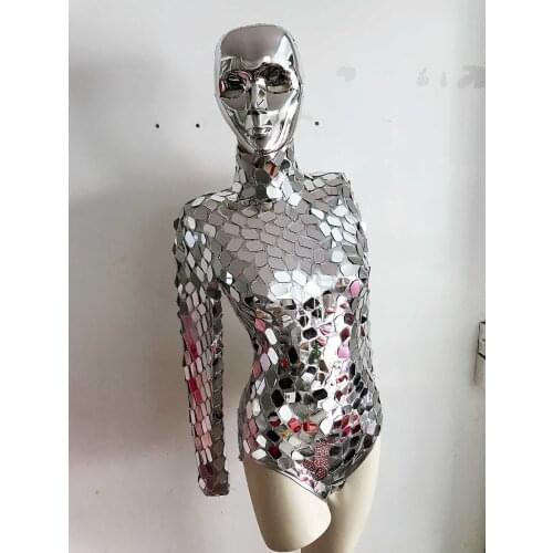 Silvery Mirrors Leotard Jumpsuit Future show space Shining Sequins Bodysuit Machine Dance Costume Lady Jazz Dance Wear