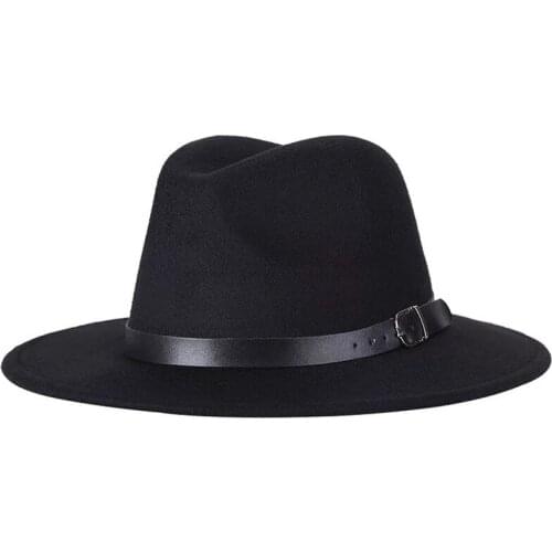 Man Women Cap Big Brim Fedora British Style Vintage Woolen Hat Jazz Hats Fashion Belt Autumn Winter SA750