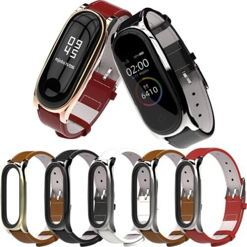 Replacement Strap for Xiaomi Smart Bracelet PU Leather + Metal Material For Xiaomi Mi Band 6 5 4 3 Series Wristbands