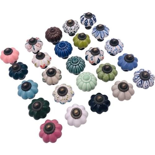 Mix Design Printed Ceramic Knobs 1piece Vintage Kitchen Cabinet Cupboard Door Dresser Furniture Wardrobe Drawer DIY Pull Knobs