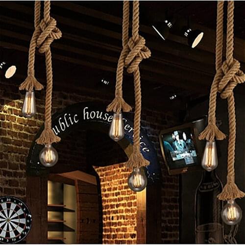 American Style Country E27 LED Modern Pendant Light Hemp Rope Cafe Bar Single/Double Head Restaurant Industry Retro Lamp