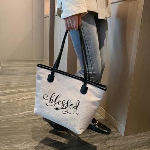 Blessed Letters Printed Church Tote Bag Book Bag Gift For Christian Women Handbag Work Beach Bag Ladies Purse Dropshipping