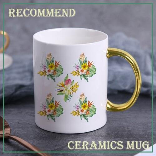 Tropical flowers pattern mug,Capacity Water Cup Novelty Style Mixing Coffee Milk Cup Funny Ceramic Mug 400ml KTZW-019