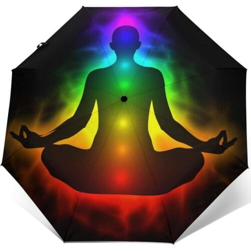 Wind Resistant Fully-Automatic Umbrella Chakra In Meditation People Rain 3 Folding Parasol Travel Car Umbrella