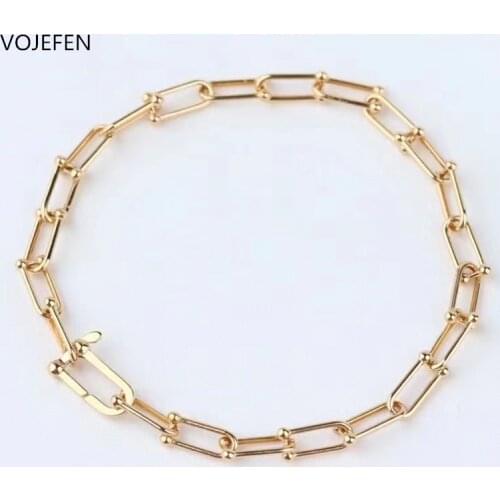 VOJEFEN Au750 18K Yellow Real Gold Chain Delicate Bracelet Adjustable Handmade Chain Bracelet Jewelry For Women/Men