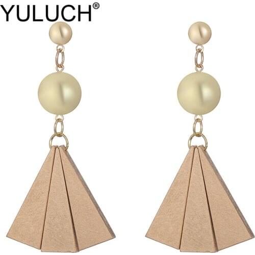 YULUCH Ethnic Natural Wooden Long Earrings For Women Fashion Jewelry 2019 Personality Women Gold Beads Pompom Pom Stud Earrings