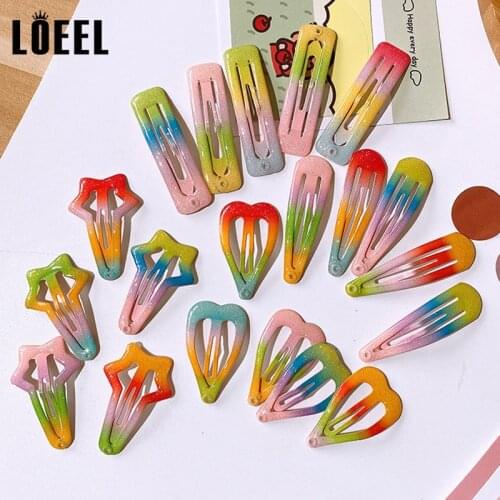 10Pcs/Pack New Fashion Children Rainbow Color Printting Geometric Hair Accessories Girl BB Clip Cute Sweet Parent-child Hairpins