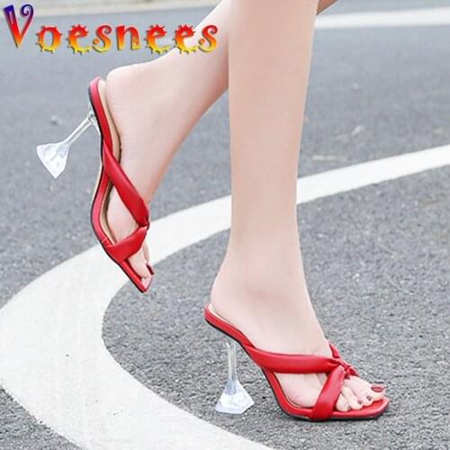 Slippers Female Summer 2021 New Fish Mouth Open Toe Ladies Sandals Sexy Large Size 46 Cross Vamp Flip-Flops High-Heeled Shoes