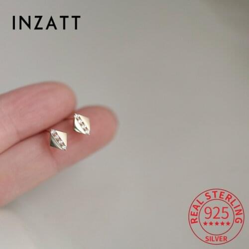 INZATT Real 925 Sterling Silver Zircon Square Stud 14K Gold Earrings For Fashion Women Geometric Punk Fine Jewelry Drop Shipping