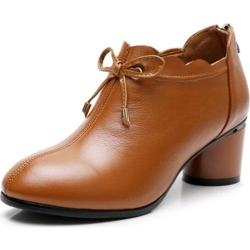 2020 New Fashion Bow Top Cowhide Genuine Leather Shoes High Heels Large Size 43 Elegance Wedding Shoes Work Banquet Women Shoes