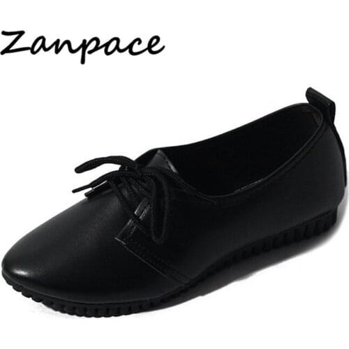 2019 European Womens Platform Shoes Fashion Casual Pointed Top Leather Shoes Loafers Students Lace-Up Flat Shoes Woman