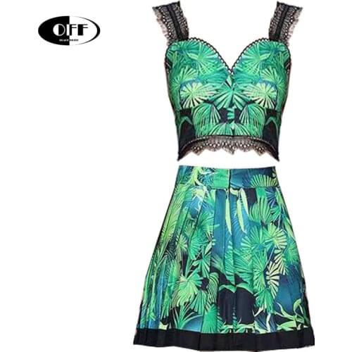 Designer runway summer dresses light sexy party club lace up short top and mini skirts goblincore two piece sets outfits women