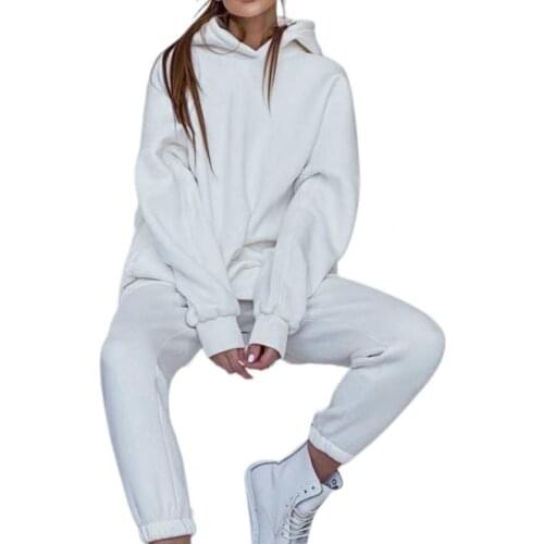 Womens tracksuit Solid Color Hoodie Pants Suit Warm Casual Long Sleeve Hooded Women Sweatshirt for Winter 2021