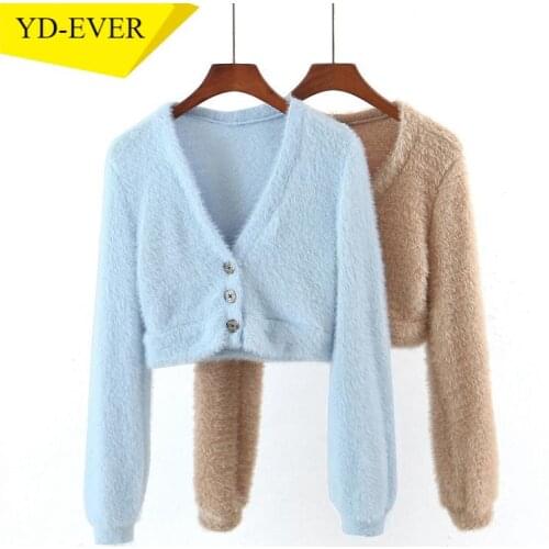 Women Faux Fur Cardigan Vintage Jumper Short Style Autumn Winter Knitted Cardigan Coat 8H19