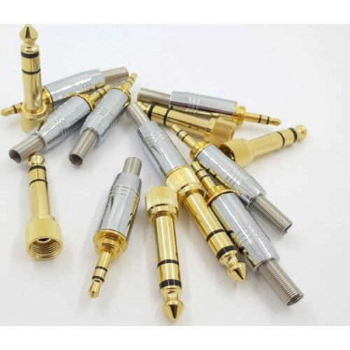 1Set Gold Stereo Audio Plug 6.35mm Male to 3.5mm Female Jack + 3.5 Male Stereo for 4mm Cable Connectors