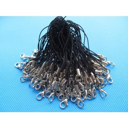 100pcs Silver tone/Antique Bronze/Golden Holding Cell Phone Black Strap Lariat Lanyard,Silver tone Lobster Clasp,DIY Accessory