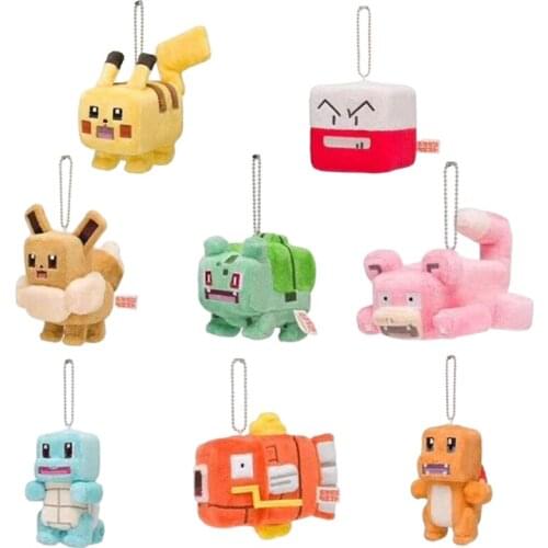 13cm Pokemon Stuffed Plush Toys Pikachu Bulbasaur Charmander Squirtle Eevee Poke Ball Slowpoke Anime Keychain Pendant Kids Gifts