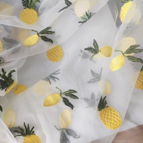 130*100cm yellow Pineapple lemon girl kid Dress Applique DIY Headdress scarf Embroidered Lace Fabric Patch curtain table cover