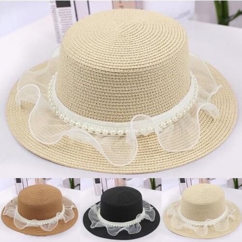 60% Dropshipping!!Bucket Hat Pearl Mesh Breathable Faux Fur Summer Beach Straw Hat for Travel