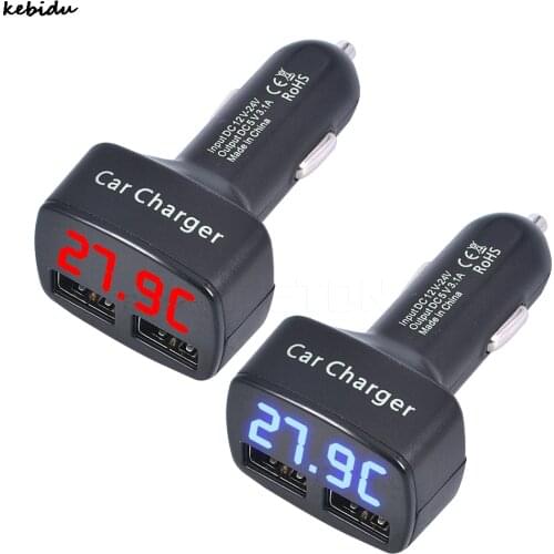 Kebidu 4 in 1 Car Charger Adapter USB Charge DC 5V 3.1A Blue Red LCD Digital Display Car Charging for Phones for iPad for iPod