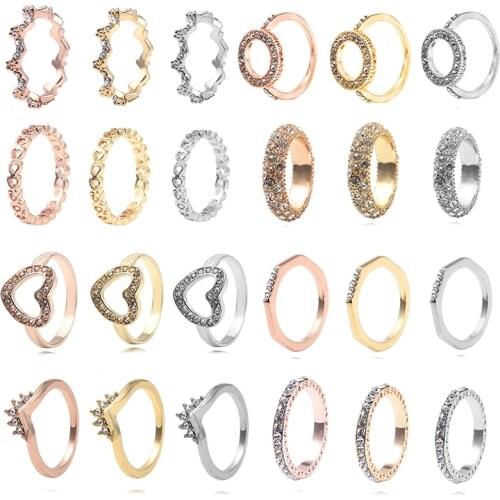 BAOPON Silver Plated Ring Love Heart Star Party Ring For Women Wedding Rings Original Brand Jewelry 24 Styles Hot Sale 2020