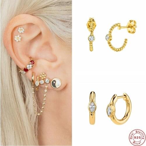 BOAKO 925 Sterling Silver Gold Twist Hoop Earrings For Women Girls Loop Circle Round CZ Crystal Punk Rock Fashion Fine Jewelry