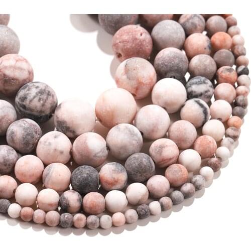 1Strand/lot 4/6/8/10/12mm Natural Stone Dull Polish Matte Pink Zebra Jaspers Beads For DIY Bracelet Jewelry Making Supplies