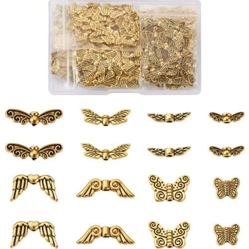 320pcs/box Wing Shape Alloy Beads Mixed Shapes Spaver Bead for Jewelry Making DIY Bracelet Necklace Handmade Craft Accessories