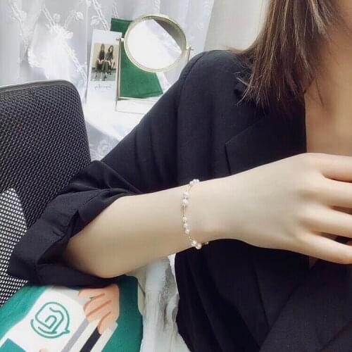 D413 Pearl Bracelet Fine Jewelry Solid 18K Gold Natural Fresh Water 4-6mm White Pearls Bracelets for Women