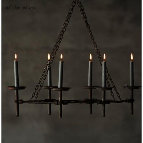 Rustic retro handmade metal ceiling hanging six candle holder