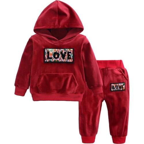Baby Boys Girls Velvet Clothing Set Kids Hooded Jacket Coat Sports Tracksuits Pants Suits Toddler Children Clothes Sets Oufits