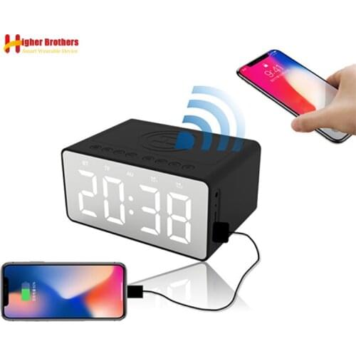 Hot Wireless Charging 5.0 Bluetooth Speaker Alarm Clock HD Mirror Digital LED Alarm Clock Charging Three-in-one Clock Speaker