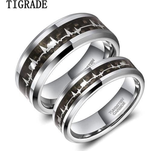 8MM Tungsten Carbide Ring for Man Love Heart Beat Inlay Women Engagement Wedding Band Promise Rings Love Jewelry anillos hombre