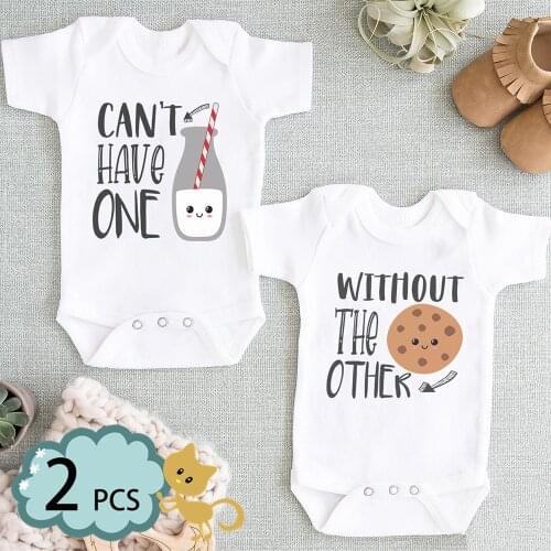 CAN'T HAVE ONE WITHOUT THE OTHER Milk Biscuit Baby Brothers Sisters Twin Romper Jumpsuit Newborn Toddler Bodysuit Clothing
