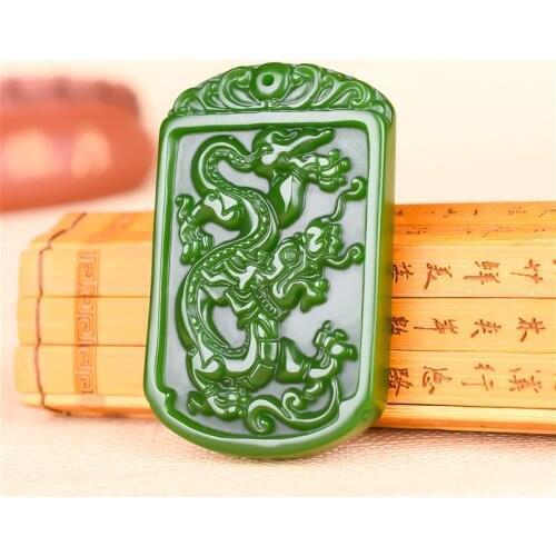 Fly Dragon Natural Green Jade Pendant Necklace Hand Carved Fine Charm Jewellery Amulet Fashion Accessories for Men Women Gifts
