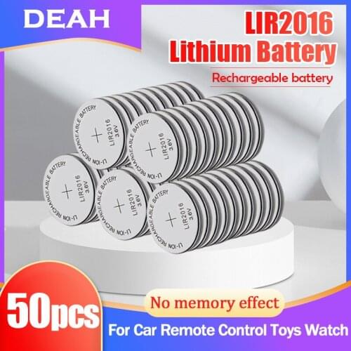 50PCS LIR2016 LIR 2016 3.6V Lithium Rechargeable Battery For Remote Control Watch Button Coin Cell Replaces CR2016 ML2016 BR2016