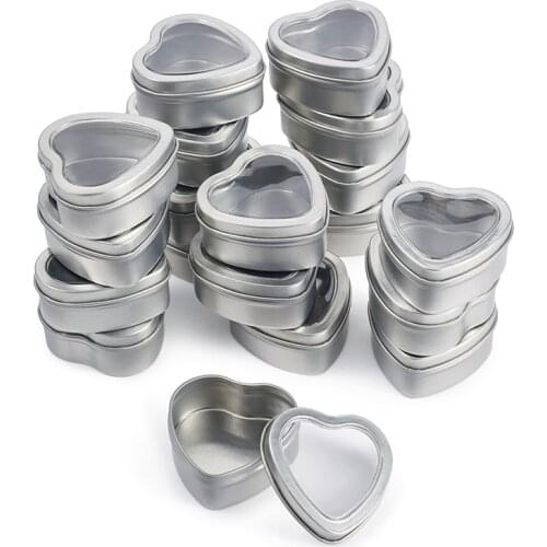 1 Set 18pcs Heart Shape Small Tinplate Box Storage Containers for Jewelry Beads Candies with Lip and Clear Window 6.05x6x2.75cm