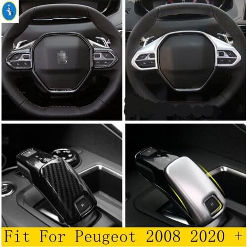 Steering Wheel Multi-function Button / Gear Shift Head Knob Cover Trim Matte / Carbon Fiber Look Fit For Peugeot 2008 2020 2021