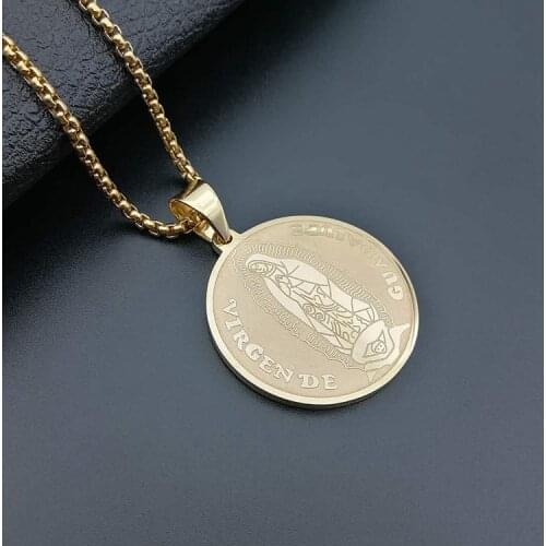 Mens Virgin Mary Mayan Pendant Energy Balance Talisman Black Sun Sigil Mexican Pendant with Stainless steel Necklace Chain