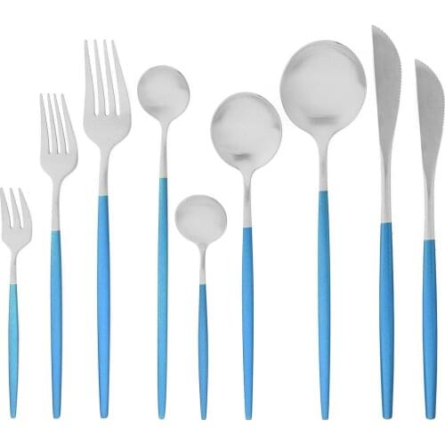 JANKNG Matte Silver Cutlery Set Stainless Steel Flatware Set Kitchen Silverware Steak Tableware Dinnerware Spoon Fork Knife Set