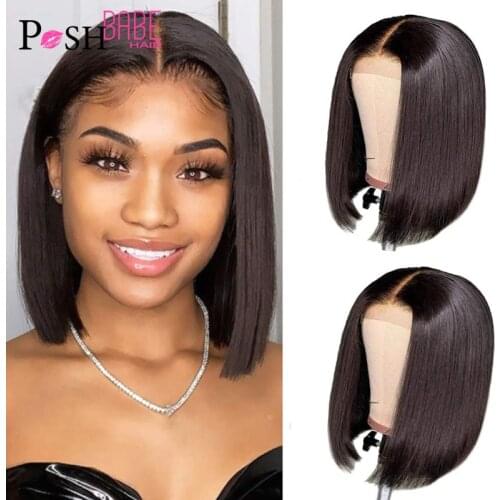 Natural Colored Lace Front Human Hair Wigs 13x4 Lace Frontal Wig Pre Plucked Straight Remy Peruvian Short Bob Wigs For Women