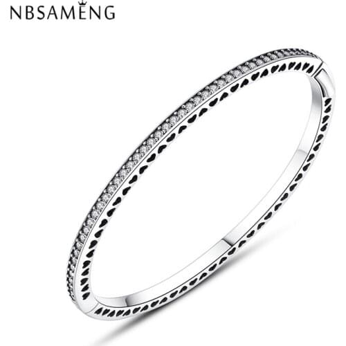 New Authentic 100% 925 Sterling Silver Beads Charm Enamel Radiant Hearts Crystal Bangles Bracelets Fit DIY Bead Jewelry