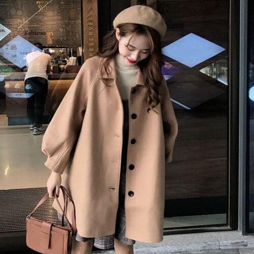 Autumn Winter Classic Women Overcoats Casual Lapel Single-breasted Loose Wool Coats Vintage Long Sleeve Chic Female Outwear